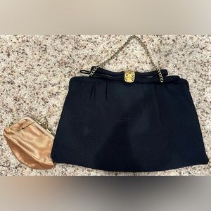 Vintage clasp clutch purse with metal strap